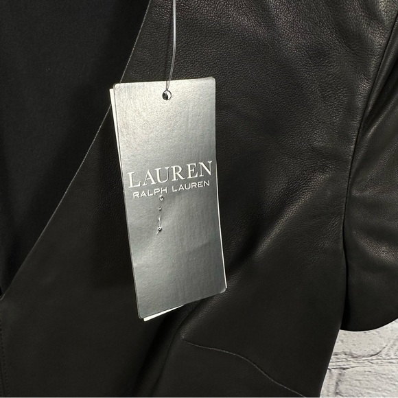 Lauren Ralph Lauren Stretch Lambskin Dress Gold Belted Fit & Flare Black 4 NWT - Picture 7 of 8